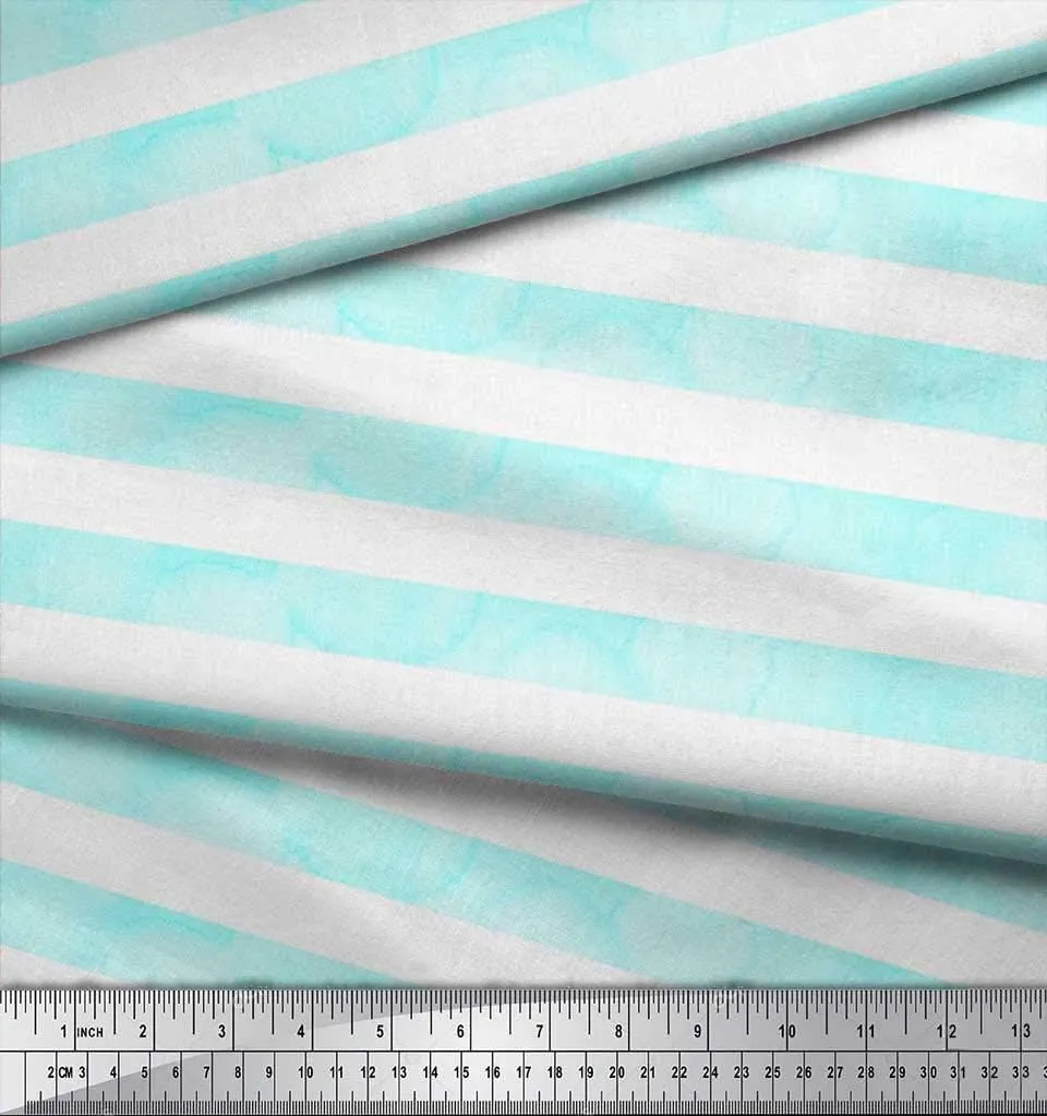 Soimoi Rayon Green Fabric - by The Yard - 42 Inch Wide - Watercolor Stripe - Painterly Stripes: Watercolor Splashes in a Striped Canvas Printed Fabric