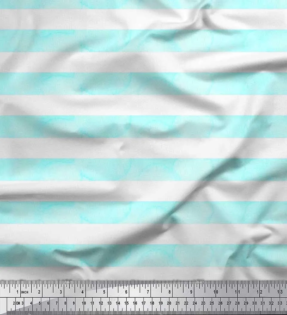 Soimoi Rayon Green Fabric - by The Yard - 42 Inch Wide - Watercolor Stripe - Painterly Stripes: Watercolor Splashes in a Striped Canvas Printed Fabric