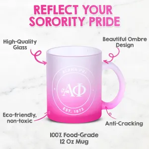Sorority Shop Delta Zeta Mug, Ombre Glass Mug with Screen Printed Sorority Name and Logo for Coffee or Any Drink