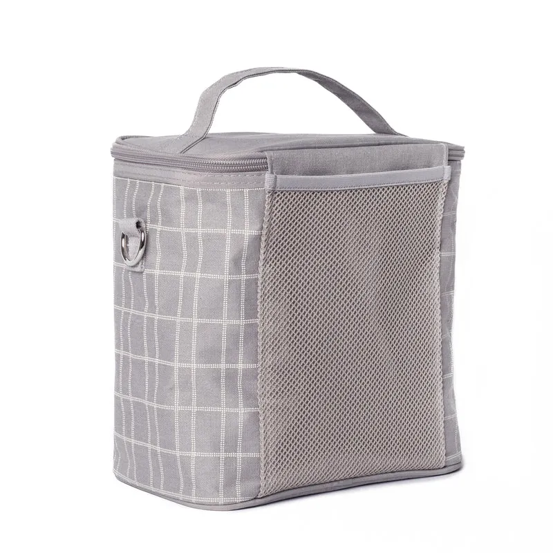 SoYoung Linen Poche Insulated Bag - Light Grey Grid
