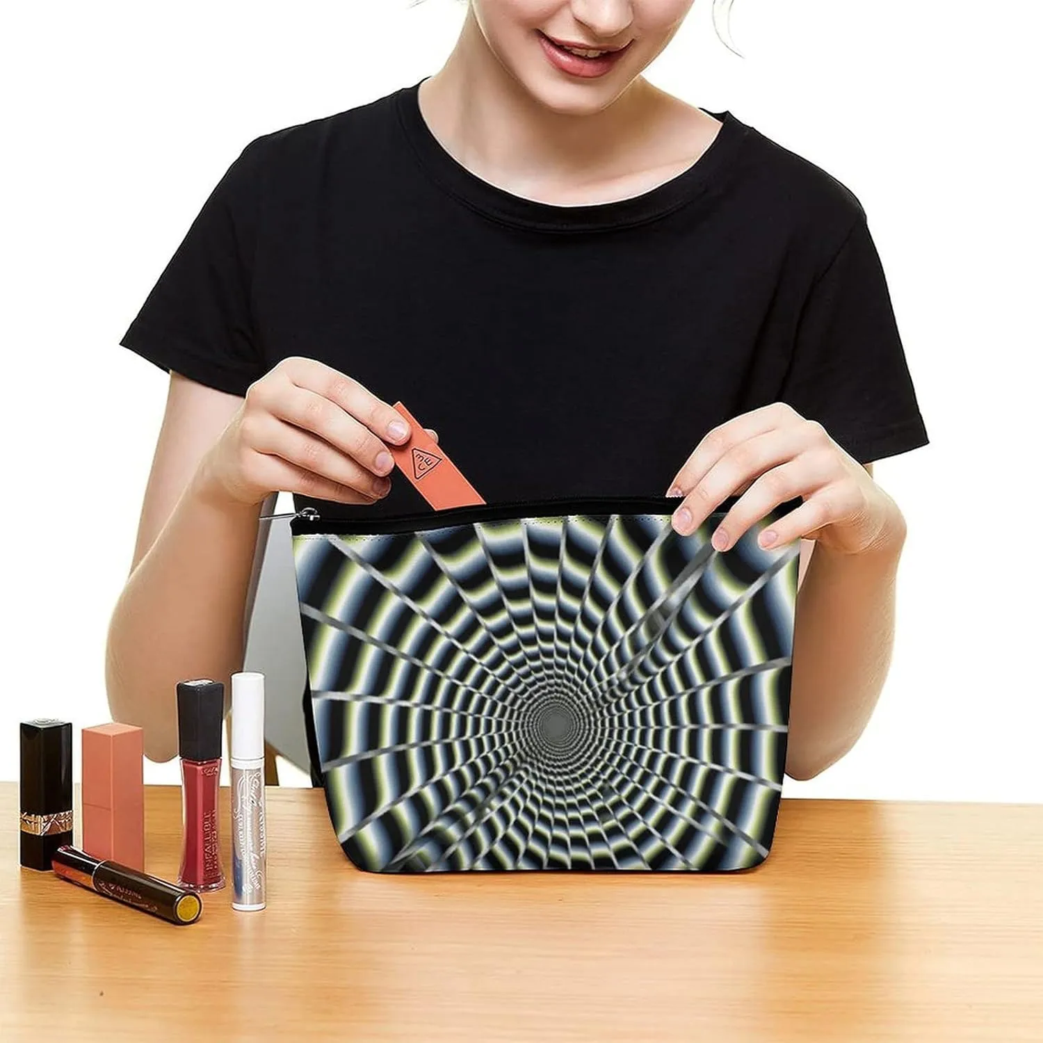Spiral Optical Illusion Gif Cosmetic Bag Portable Toiletry Bag Large Capacity Travel Makeup Bags Beauty Makeup Organizer for Full-Sized Shampoo Conditioner Brushes Set Makeup Accessories