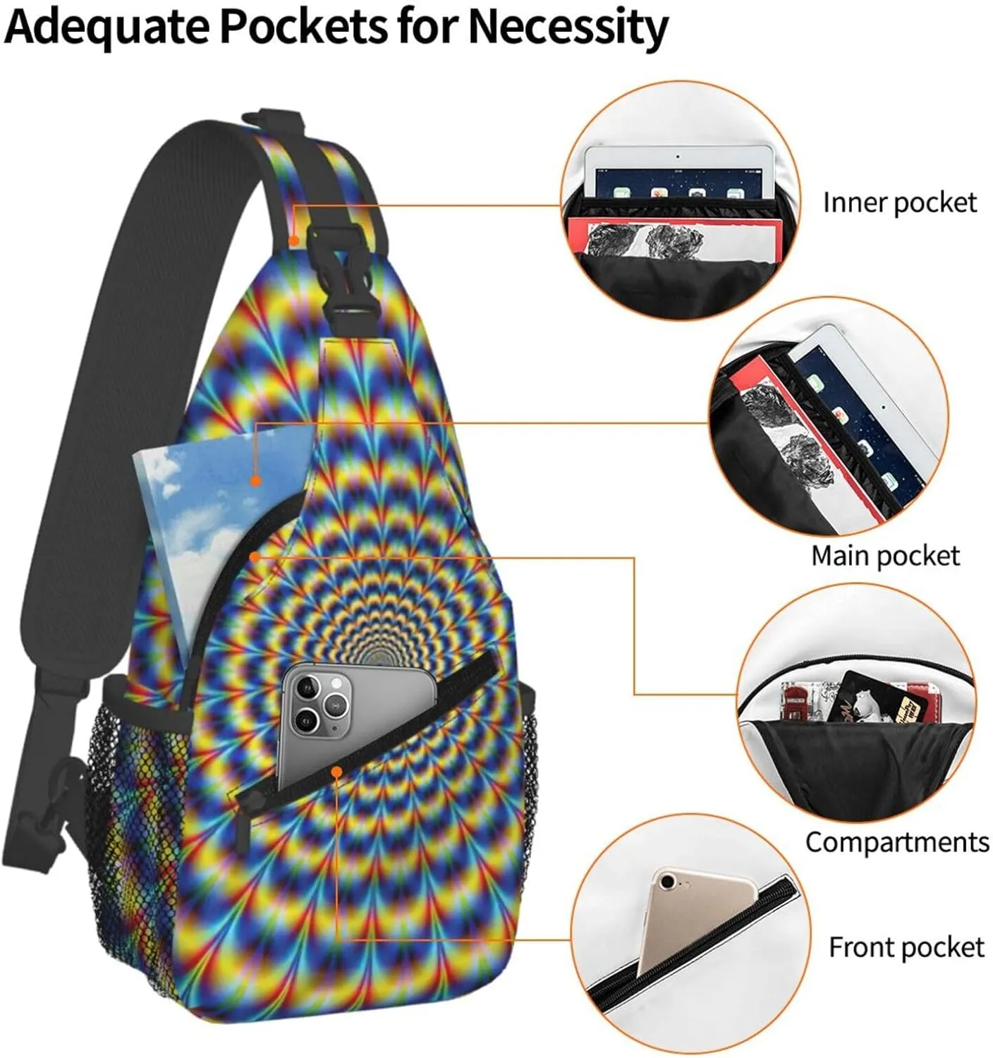 Spiral Optical Illusion Gif Crossbody Chest Bag Lightweight Sling Daypackstravel Hiking Cycling For Men Women