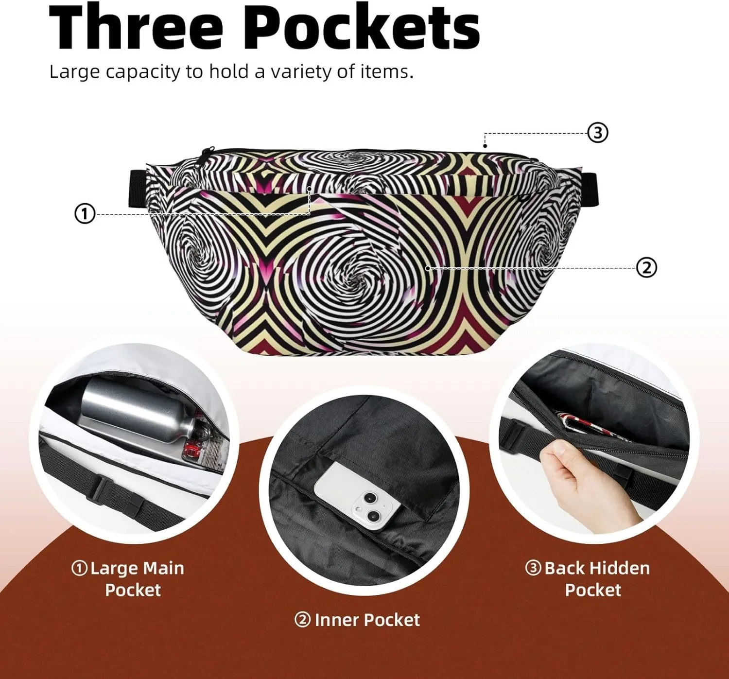 spiral optical illusion gif Multi-Purpose Fanny Pack and Crossbody Bag - High Capacity with Zipper Pockets, Ideal for Men and Women