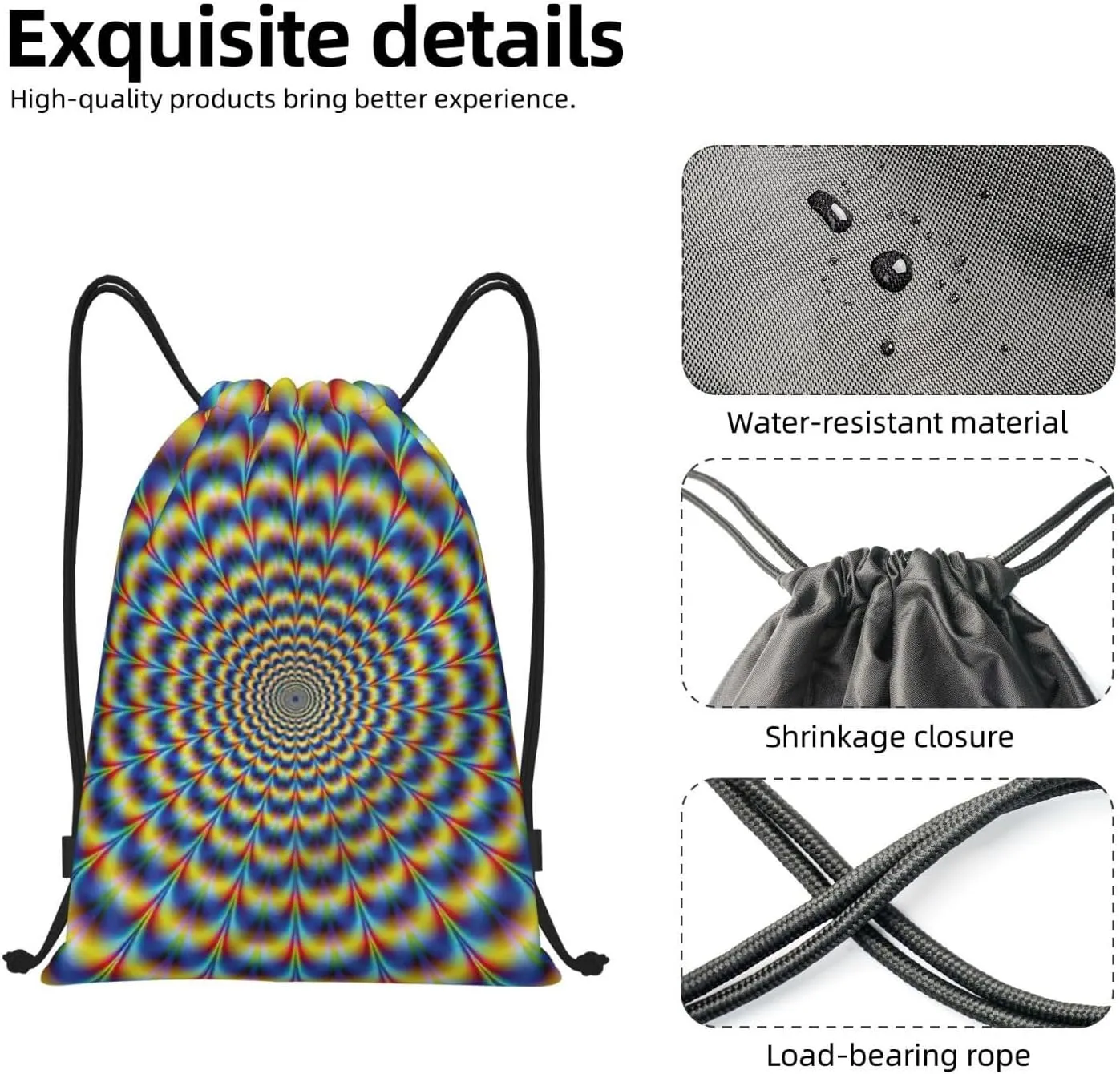 spiral optical illusion gif Print Drawstring Bags,Gym Sport Sack Drawstring Bag Suitable for sport Swimming Travel.