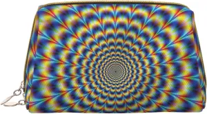 spiral optical illusion gif Print Leather zipper makeup bag Cosmetic Pouch Travel Organizer Toiletry Clutch