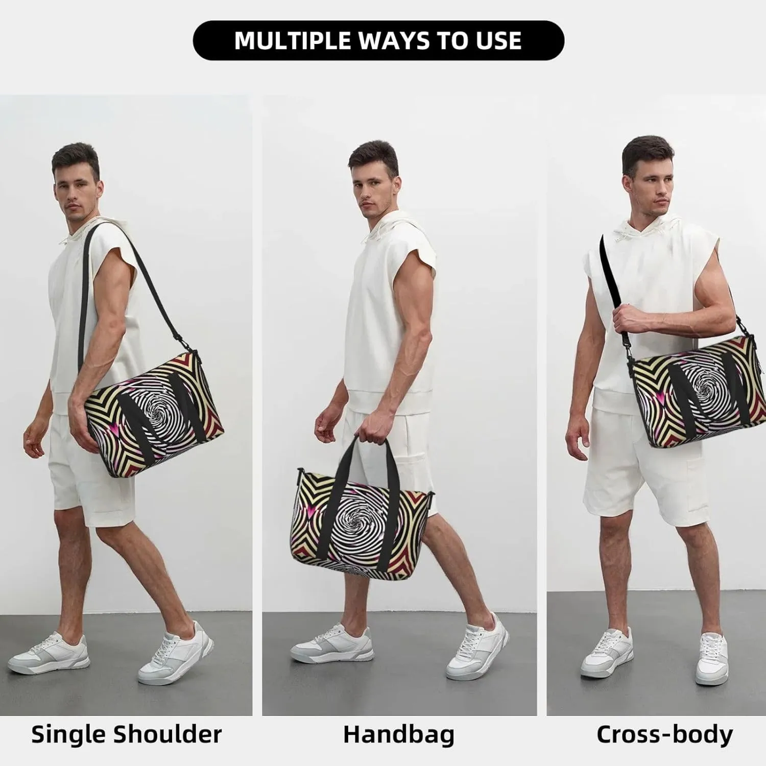 Spiral Optical Illusion Gif Small Duffel Bag Foldable Travel Bag Weekender Bag Overnight Gym Hospital Bags For Women&Men