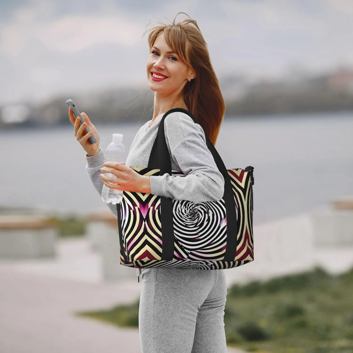 Spiral Optical Illusion Gif Small Duffel Bag Foldable Travel Bag Weekender Bag Overnight Gym Hospital Bags For Women&Men