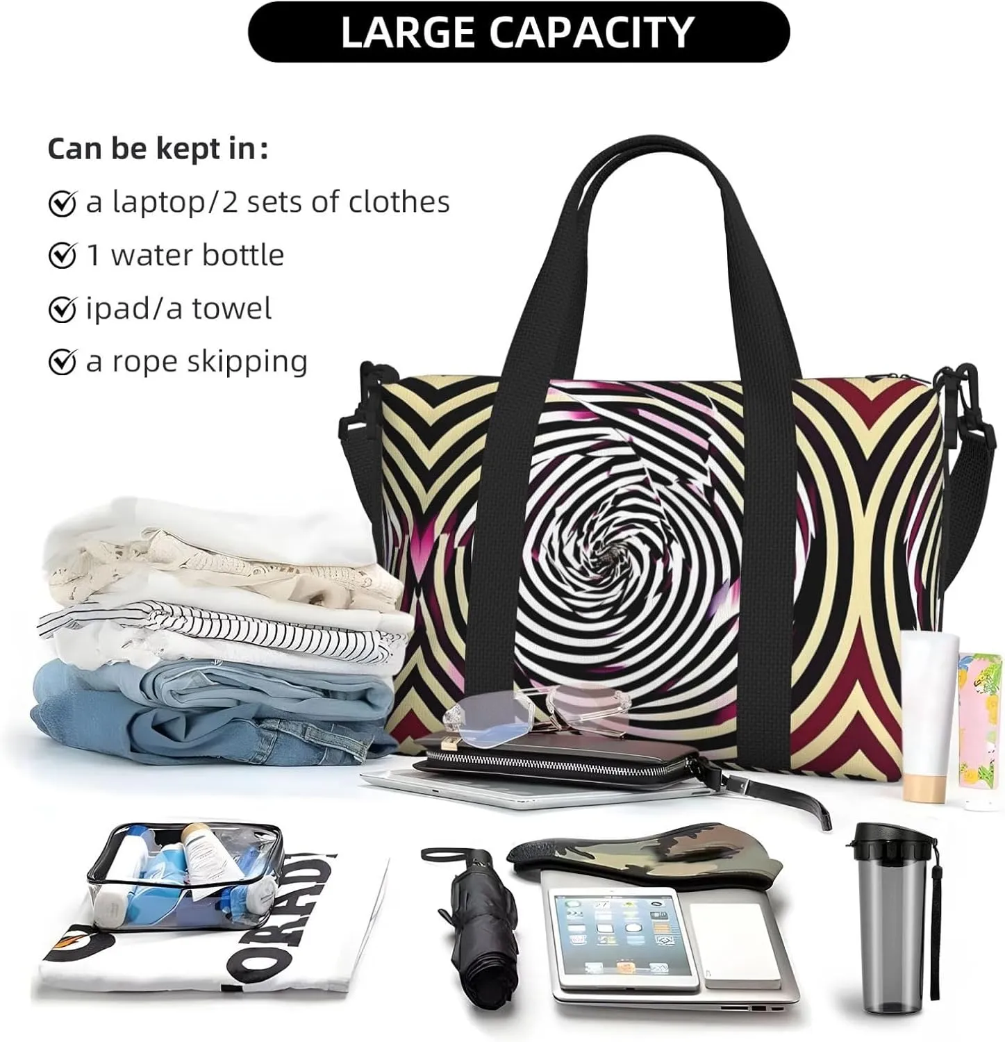 Spiral Optical Illusion Gif Small Duffel Bag Foldable Travel Bag Weekender Bag Overnight Gym Hospital Bags For Women&Men