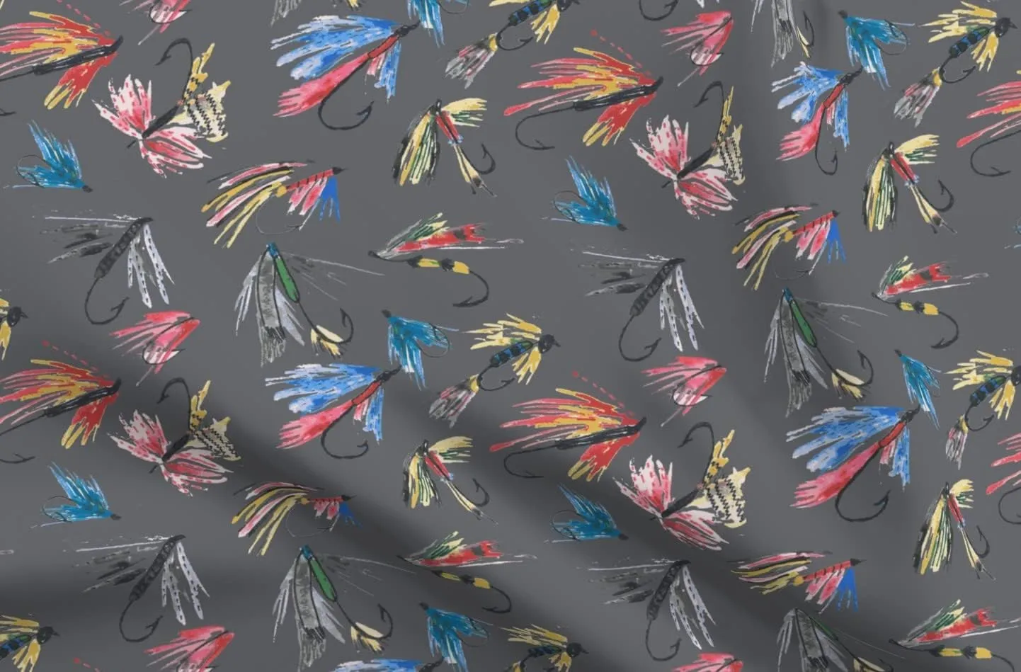 Spoonflower Fabric - Fishing Fly Boy Kids Watercolor Outdoors Printed on Polartec(R) Fleece Fabric by The Yard - Sewing Blankets Loungewear and No-Sew Projects