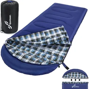 Sportneer Sleeping Bags for Adults, 0 Degree Sleeping Bag XL Flannel Winter Cold Weather Sleeping Bag with Detachable Hood Compression Sack for Camping, Backpacking, Hiking