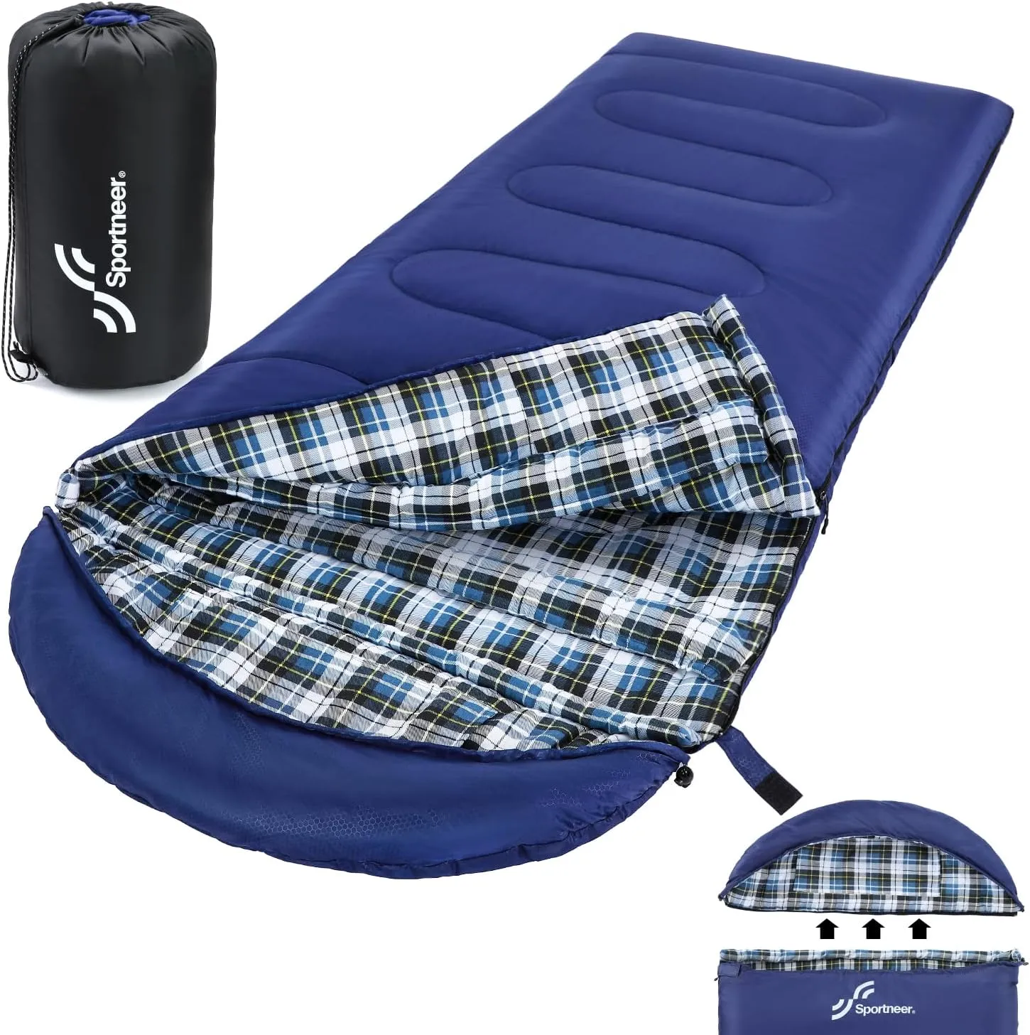 Sportneer Sleeping Bags for Adults, 0 Degree Sleeping Bag XL Flannel Winter Cold Weather Sleeping Bag with Detachable Hood Compression Sack for Camping, Backpacking, Hiking