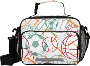 Sports Ball Outline White Lunch Bag for Kids Insulated Lunch Tote Bags with Detachable Shoulder Strap Lunch Box for Boys Girls School