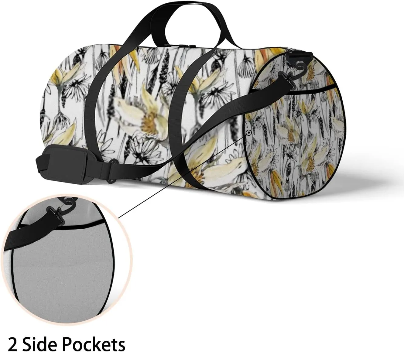 Sports Gym Bag for Women and Men Waterproof Hand Drawn Botanical Pattern Watercolor Style Duffel Bag Lightweight Carryon Traveling Boarding Gripsack