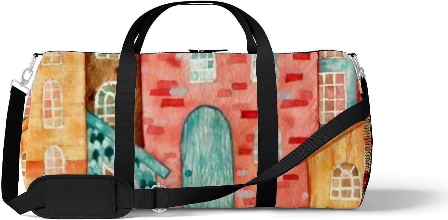 Sports Gym Bag for Women and Men Waterproof Watercolor Street Duffel Bag Lightweight Carryon Traveling Boarding Gripsack