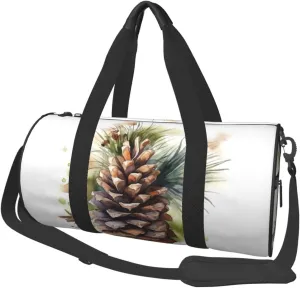 Sports Gym Bag for Women Men Travel Duffel Bag Tote Weekender Bag Carry on Overnight Bag for Travel Swimming Fitness Workout Sports Watercolor Pine Cone Duffle Bag