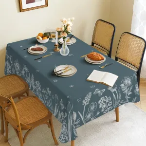 Spring Tablecloth,Green Plants Wild Fern Rectangle Watercolor,White Flowers,Waterproof Fabric,Oil-Proof Wrinkle Resistant Table Cover for Dining Table,Buffet Parties and Camping,(60" x 120")