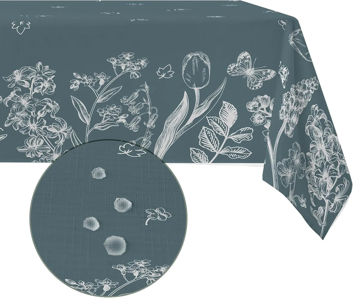 Spring Tablecloth,Green Plants Wild Fern Rectangle Watercolor,White Flowers,Waterproof Fabric,Oil-Proof Wrinkle Resistant Table Cover for Dining Table,Buffet Parties and Camping,(60" x 120")