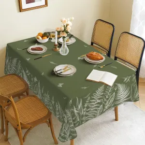 Spring Tablecloths, Green Plants Wild Fern Rectangle Watercolor，Waterproof Fabric， Oil-Proof Wrinkle Resistant Table Cover for Dining Table, Camping and Buffet Parties (60" x 120")