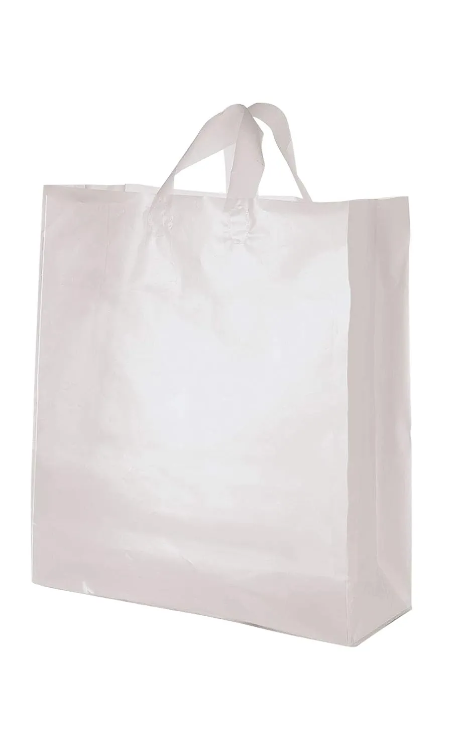 SSWBasics Jumbo Clear Frosted Plastic Shopping Bags - 16” x 6” x 19” - Case of 100