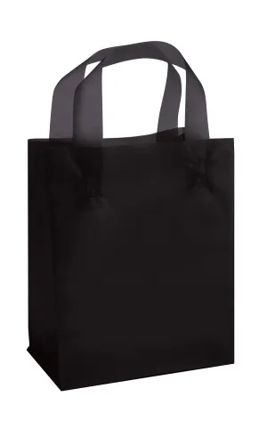 SSWBasics Medium Black Frosted Plastic Shopping Bags - 8" x 5" x 10" - Case of 100