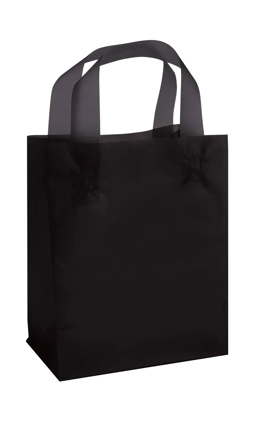 SSWBasics Medium Black Frosted Plastic Shopping Bags - 8" x 5" x 10" - Case of 100