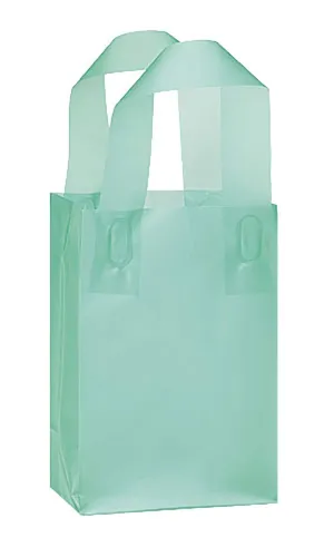 SSWBasics Small Aqua Frosted Plastic Shopping Bags - 5" x 3" x 7" - Case of 100