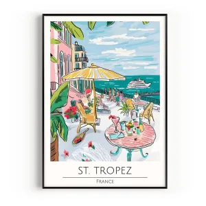St. Tropez Travel Poster, Premium Giclee Fine Art Prints - Modern Watercolor Aesthetic Wall Art Decoration, Eclectic Trendy Boho Poster Collage Aesthetic Print for Home Decor, Ready to Frame