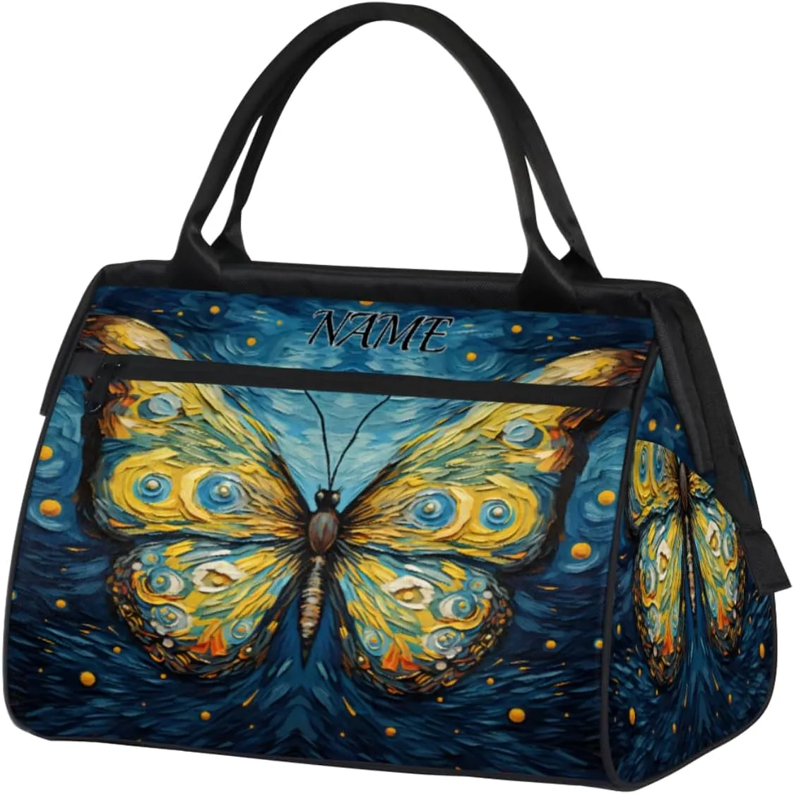 Starry Sky 3d Visual Illusion Butterfly Travel Sports Bag for Women Essentials Customized Name Carry On Duffel Gym Bag Personalized Accessories Large Tote Weekender Bag Ladies Beach Waterproof Bag