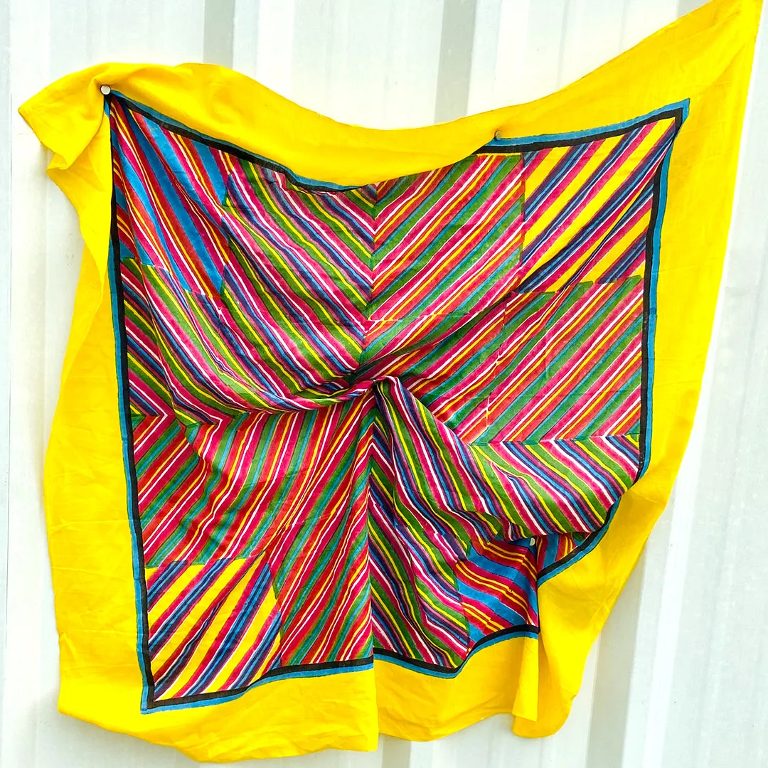 Stella Multicolour Block Printed Square: Yellow