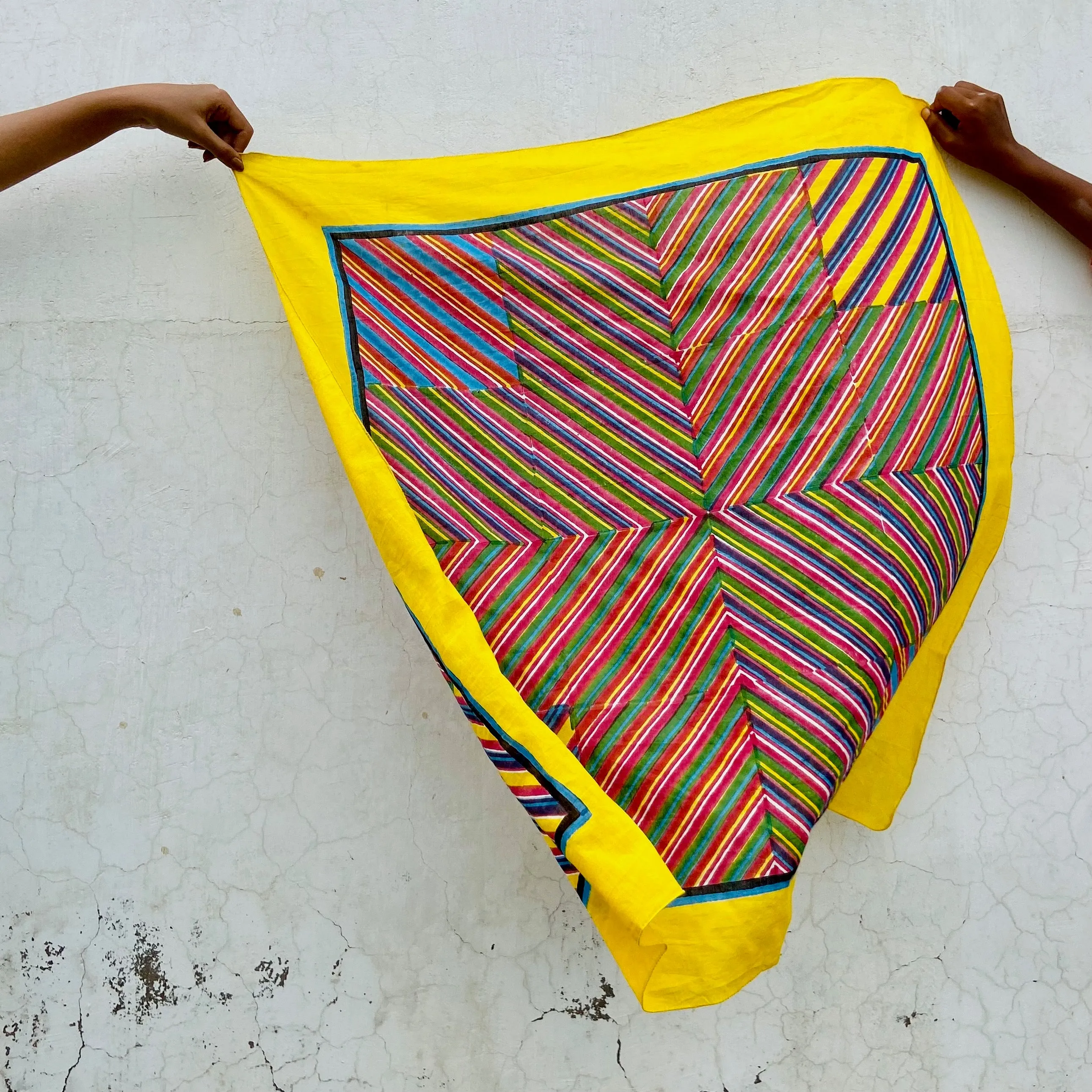 Stella Multicolour Block Printed Square: Yellow