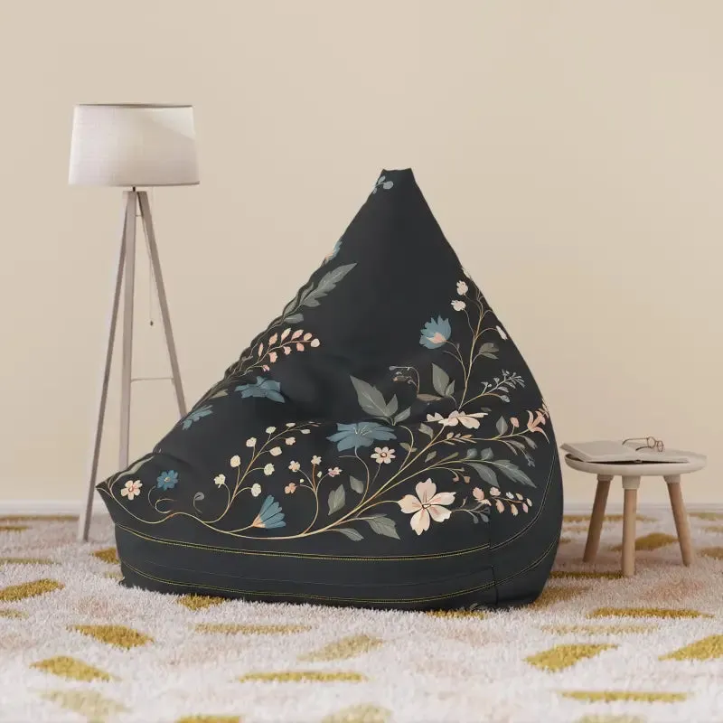 Stunning Floral Vines Black Bean Bag Chair Cover