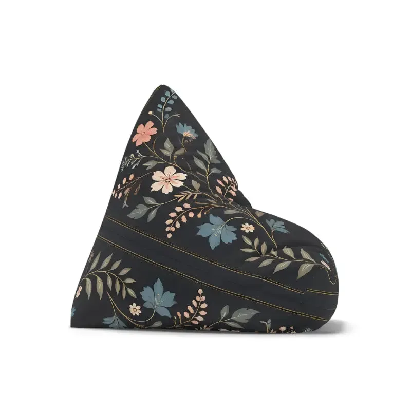 Stunning Floral Vines Black Bean Bag Chair Cover