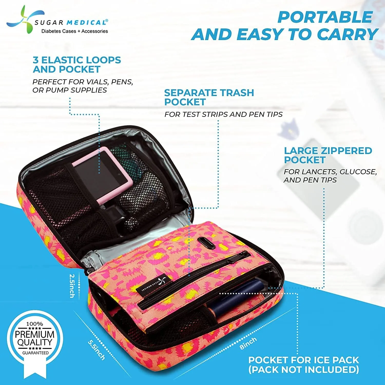 Sugar Medical Insulated Diabetes Organizer | Diabetes Supply Case | Diabetic Care Products | Diabetic Supplies Travel Case | Insulin Pen Case | Glucose Meter Case