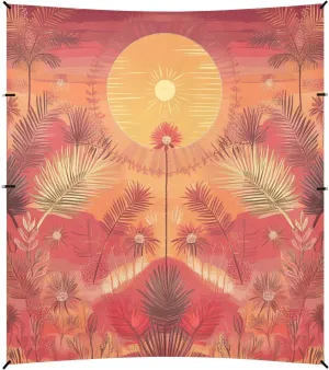 Sunset Boho Retro red Beach Tent & Canopy UPF50  Easy Setup Portable Sun Shelter with Sand Shovel, Sandbags for Family Travel