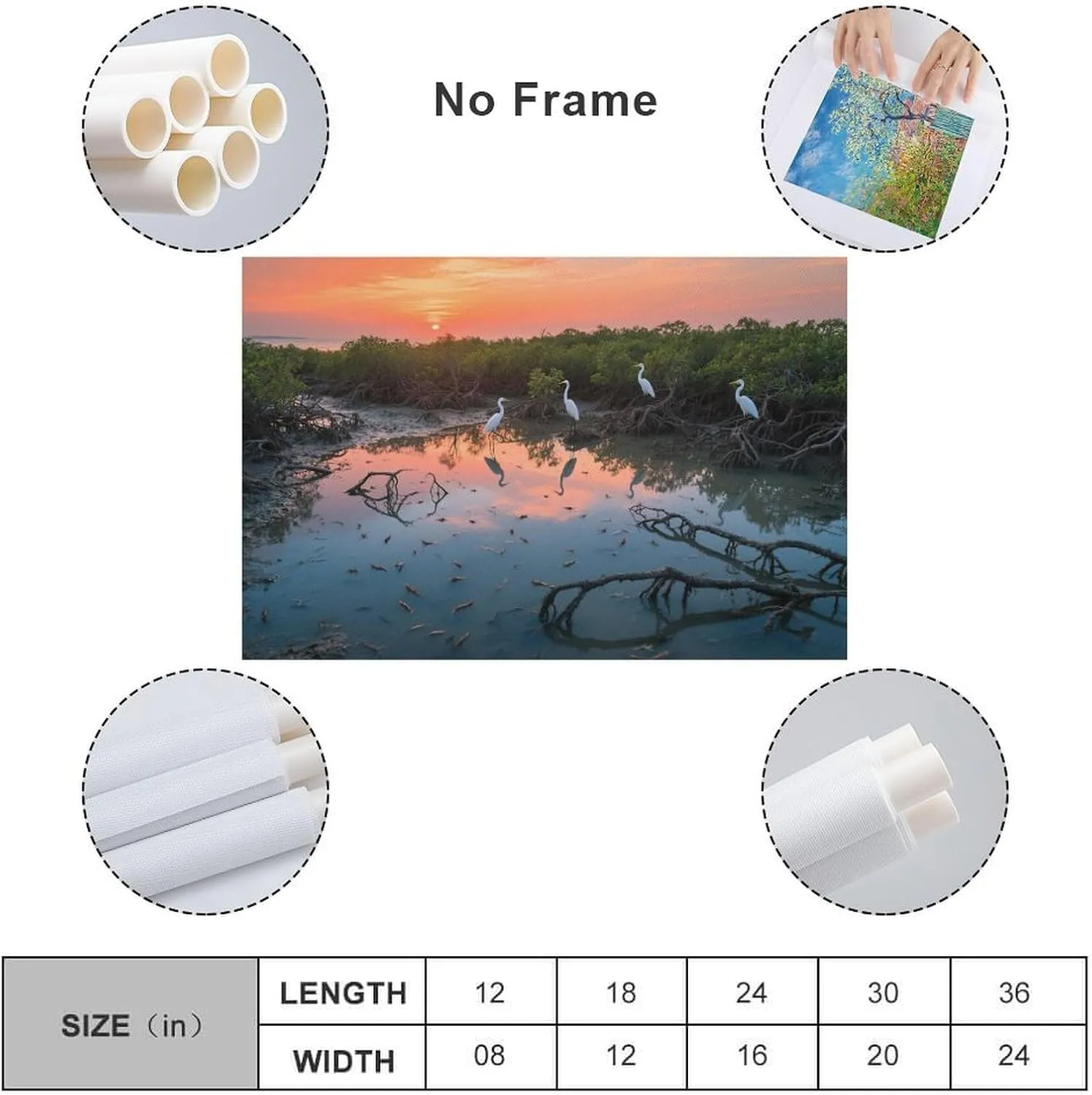 Sunset Mangrove & Egrets Canvas Art - Layered Watercolor Wetland, Eco Retreat & Spa Décor Coastal Conservation Gift Unframe-style 20x30inch(50x75cm)