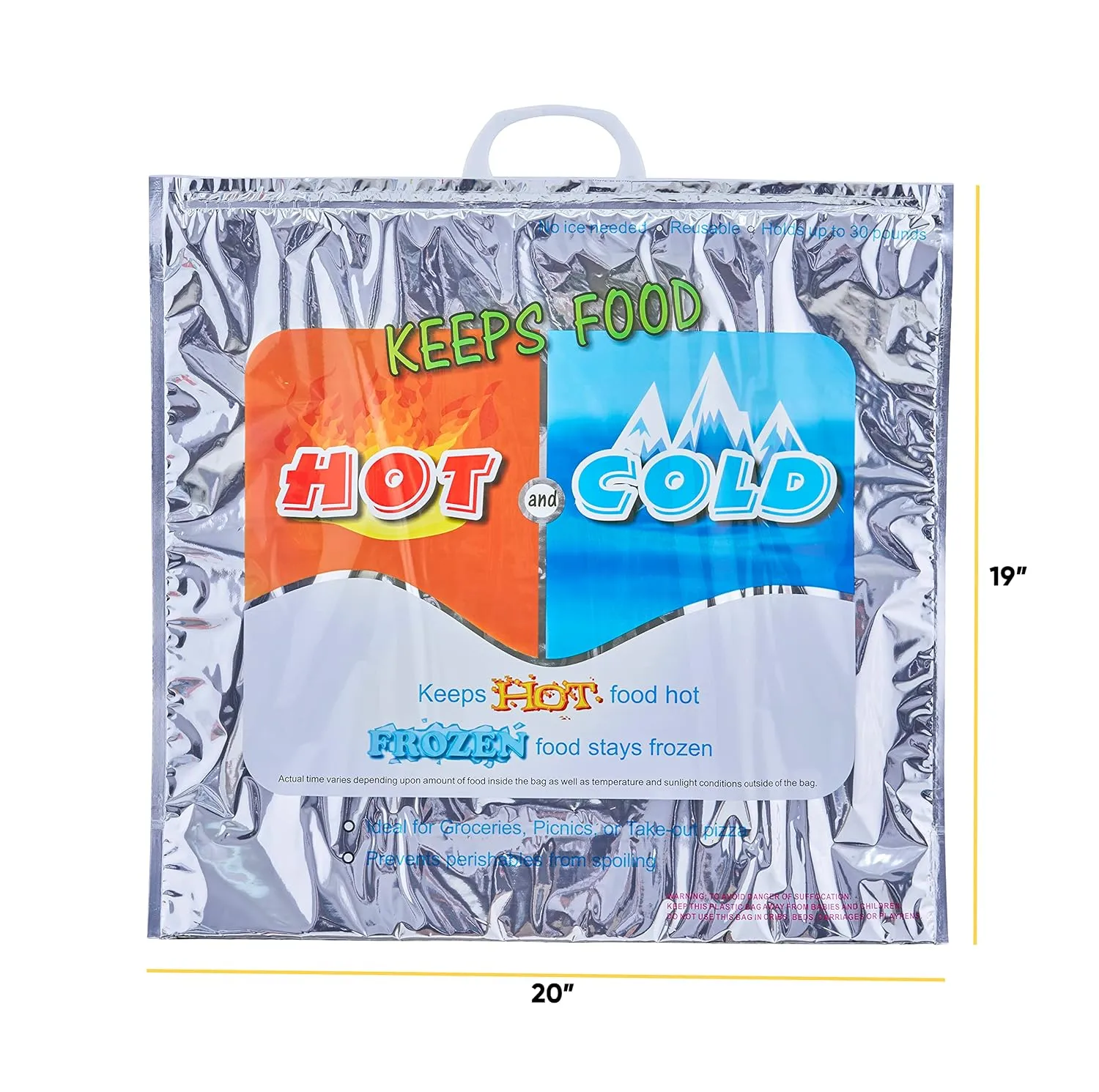 Superio Hot and Cold Insulated Bags for Food Delivery, Grocery Shopping Bags, Food Storage for Hot and Frozen Food for Travel, Disposable Cooler Bag, Reinforced Thermal Lunch Bag (1, 20"x19")