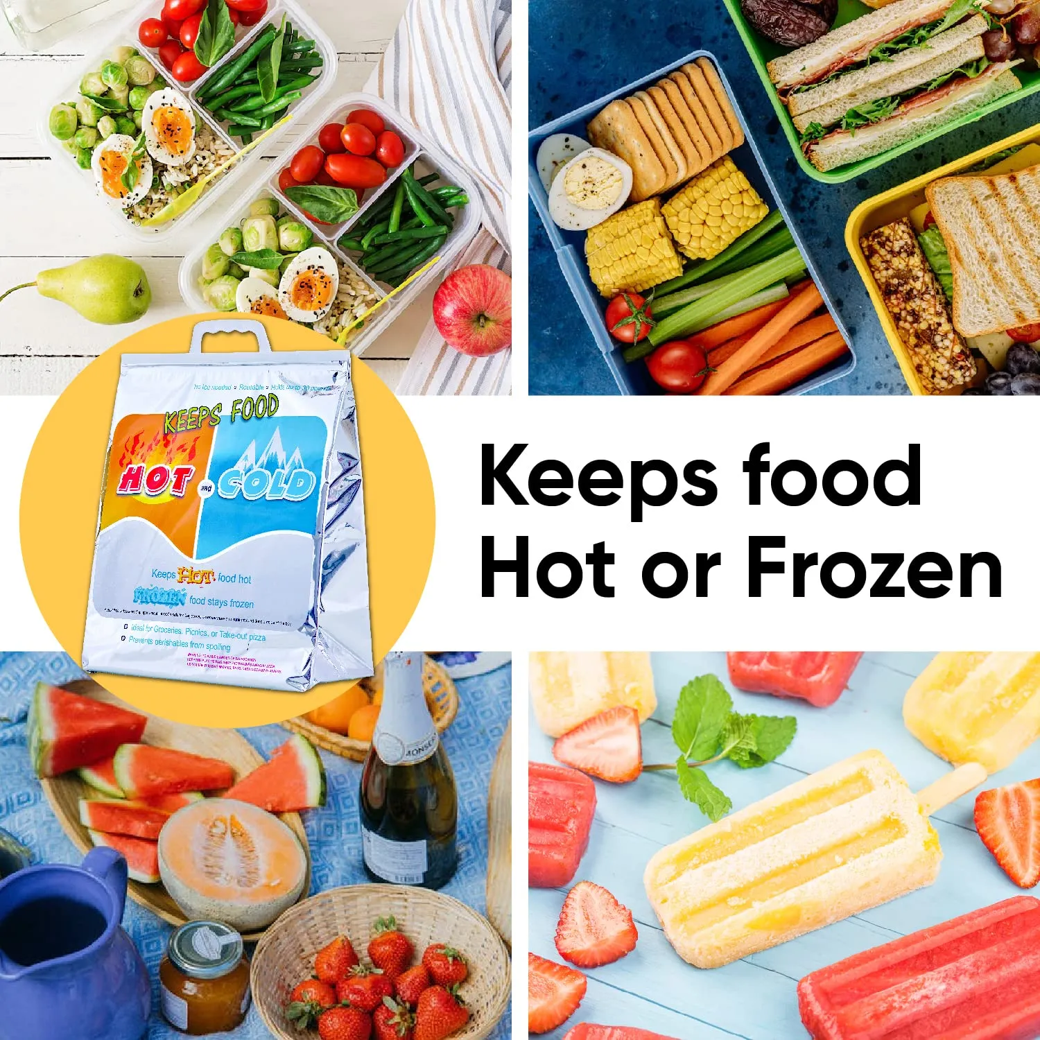 Superio Hot and Cold Insulated Bags for Food Delivery, Grocery Shopping Bags, Food Storage for Hot and Frozen Food for Travel, Disposable Cooler Bag, Reinforced Thermal Lunch Bag (3, 15.5"x13")