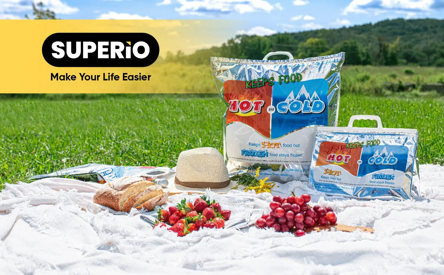 Superio Hot and Cold Insulated Bags for Food Delivery, Grocery Shopping Bags, Food Storage for Hot and Frozen Food for Travel, Disposable Cooler Bag, Reinforced Thermal Lunch Bag (3, 15.5"x13")