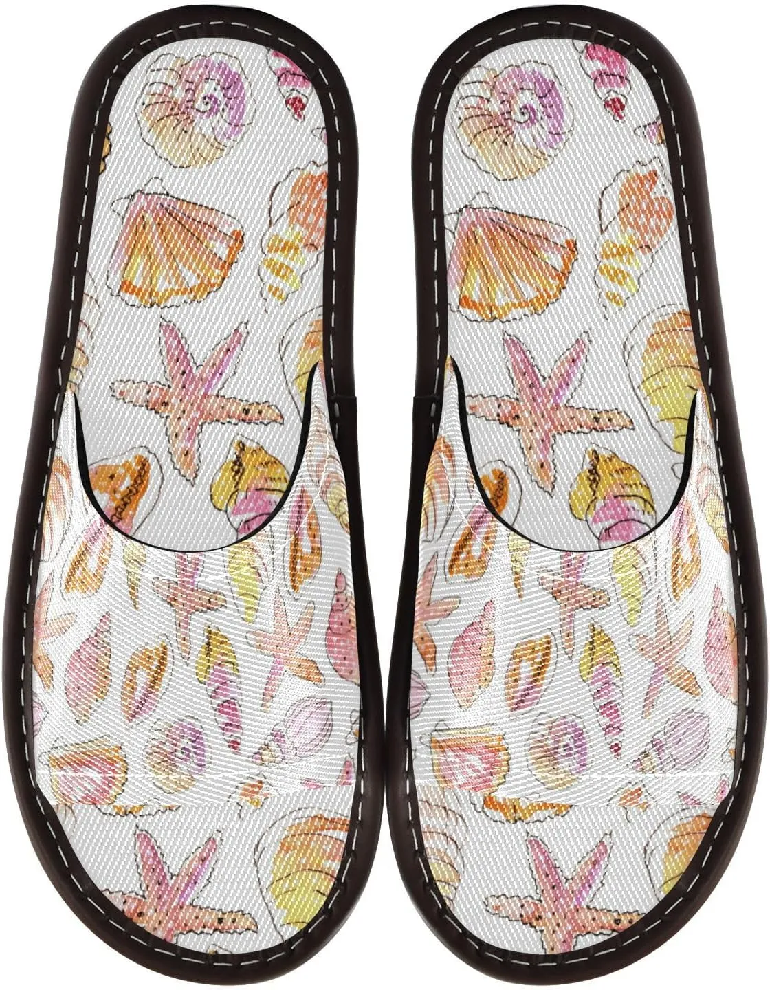 susiyo Slippers for Women Men Watercolor Marine Seashells and Starfish Summer House Slippers