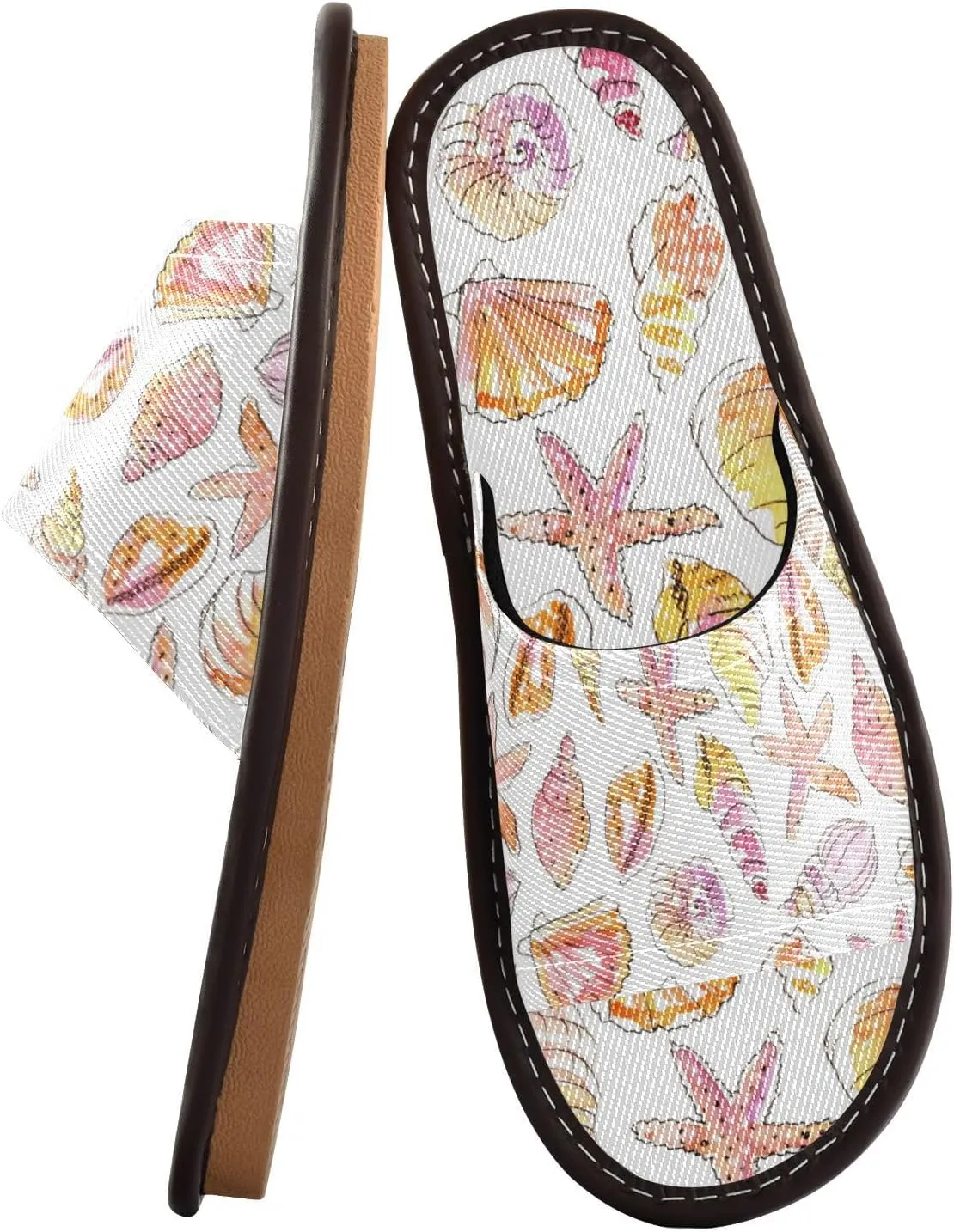 susiyo Slippers for Women Men Watercolor Marine Seashells and Starfish Summer House Slippers