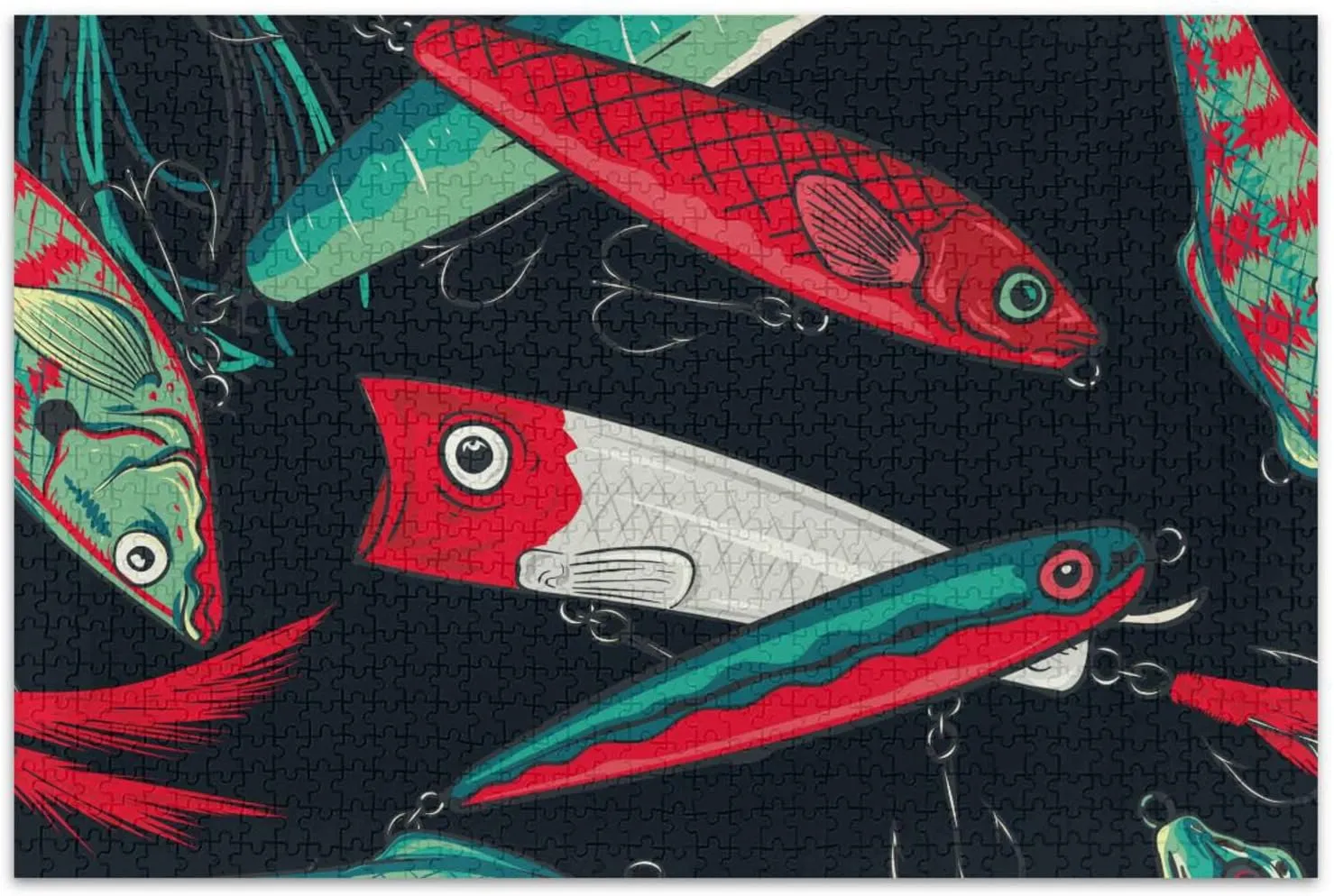 susiyo Watercolor Red and Green Fishes 500 Piece Jigsaw Puzzle, Wall Artwork Puzzle Games for Adults Teens 20.5" L X 14.9" W