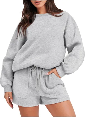 Sweatsuits for Women Loungewear Workout Athletic Tracksuits Long Sleeve Tops Sweatshirt Shorts Casual Suit Sets