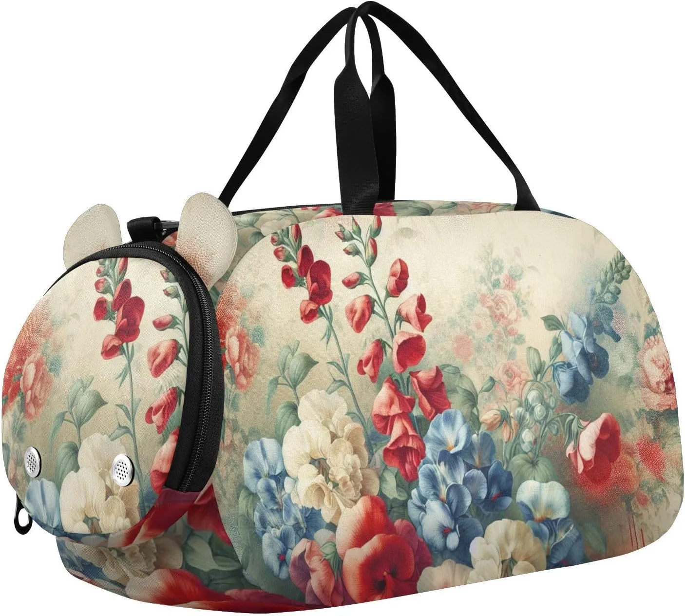 Sweet Pea Watercolor Duffle Bag for Girl, Sports Duffle Gym Bags with Shoe Compartment, Personalized Overnight Bag Travel Weekender for Kids