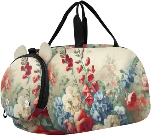 Sweet Pea Watercolor Duffle Bag for Girl, Sports Duffle Gym Bags with Shoe Compartment, Personalized Overnight Bag Travel Weekender for Kids