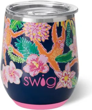 Swig Life 12oz Wine Tumbler with Lid, Stainless Steel, Dishwasher Safe, Portable, Triple Insulated Wine Tumbler (Jungle Gym)
