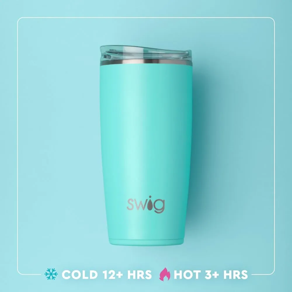 Swig Life 22oz Insulated Tumbler, Travel Coffee Tumbler with Lid, Cup Holder Friendly Travel Coffee Mug, Stainless Steel Thermos, 22 oz Tumblers, Reusable Insulated Mug with Lid (Blue Lagoon)
