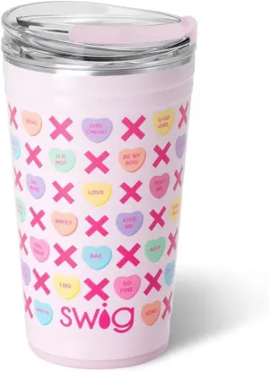 Swig Life 24oz Party Cup, Stackable Insulated Travel Coffee Tumbler with EZ Slider Lid, Cup Holder Friendly Travel Thermos, Stainless Steel 24 oz Tumbler, Reusable Coffee Mug (Be Mine)