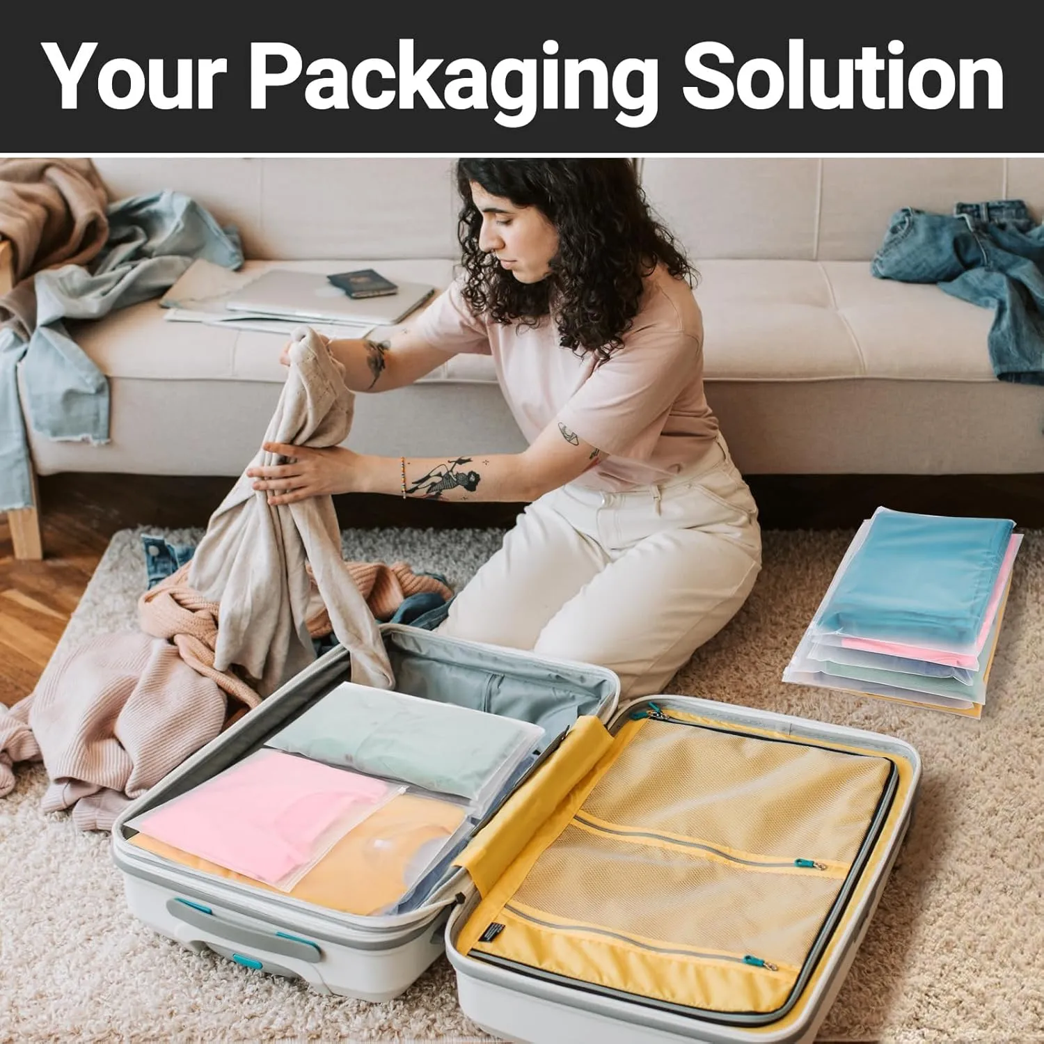 Swimsuit Storage Clear Zipper Bags, 100 Pcs 12x10 Inch Frosted Plastic Bags for Clothes, Waterproof Packaging for T-Shirts, Bathing Suits, Pants, Files - 3 Mil