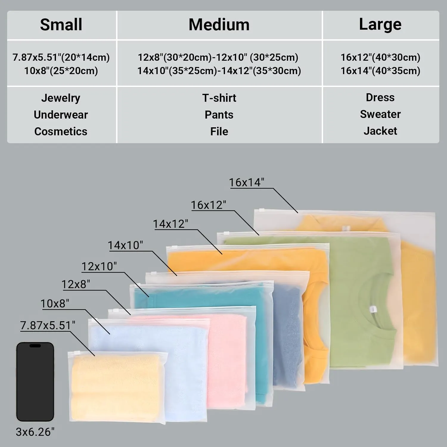 Swimsuit Storage Clear Zipper Bags, 100 Pcs 12x10 Inch Frosted Plastic Bags for Clothes, Waterproof Packaging for T-Shirts, Bathing Suits, Pants, Files - 3 Mil