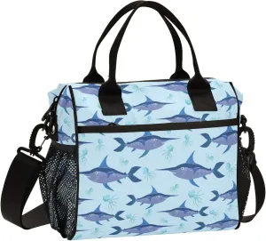 Swordfish and Jellyfish Large Lunch Tote Bags Insulated Lunch Box for Women Men Adults